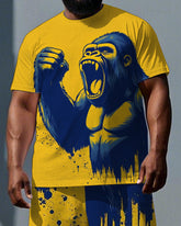 Big & Tall Men's Roaring Fighting Gorillas Printed Short Sleeve T-shirt 2-Piece Set